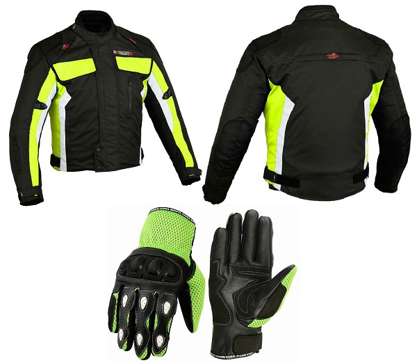 Pack de chaqueta de cordura y guantes de moto con protecciones