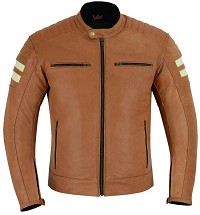 CHAQUETA DE MOTO EN PIEL BÚFALO ESTILO RETRO CAMEL CON FORRO Y PROTECCIONES CE EXTRAIBLES