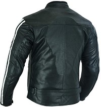 CHAQUETA DE MOTO EN PIEL ESTILO RETRO BLANCO NEGRO CON FORRO Y PROTECCIONES EXTRAIBLES
