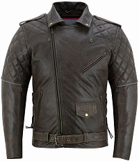 CHAQUETA CAZADORA CRUZADA DE MOTO EN CUERO VINTAGE RETRO, FORRO Y PROTECTORES EXTRAIBLES